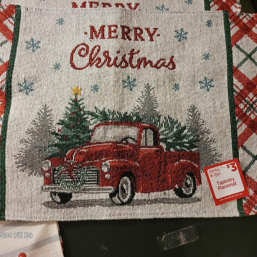 Christmas Tapestry Placemat with Red Truck
